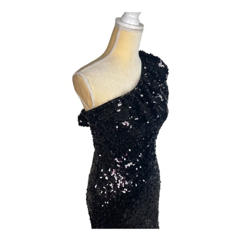 Aidan Mattox Black Sequin One Shoulder Formal Dress Size 4 Black Tie